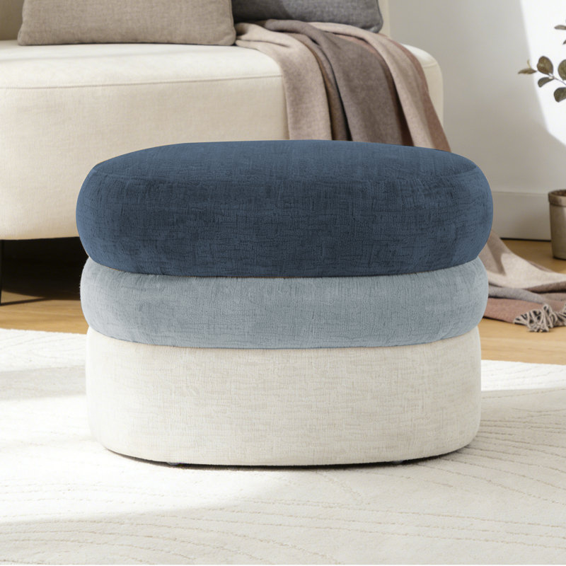 25" Chenille Ottoman For Foot Rest, Navy