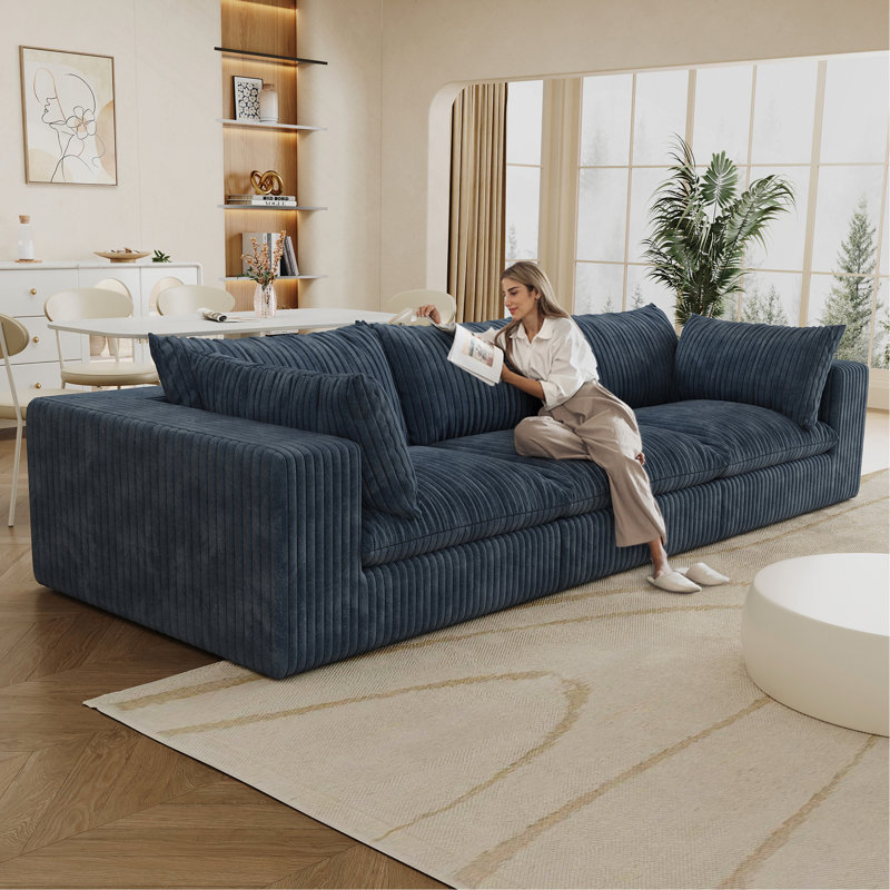 Canapé 118,2 po Cloud, H 24 po x l 118,2 po x P 78,8 po, Velours côtelé - bleu