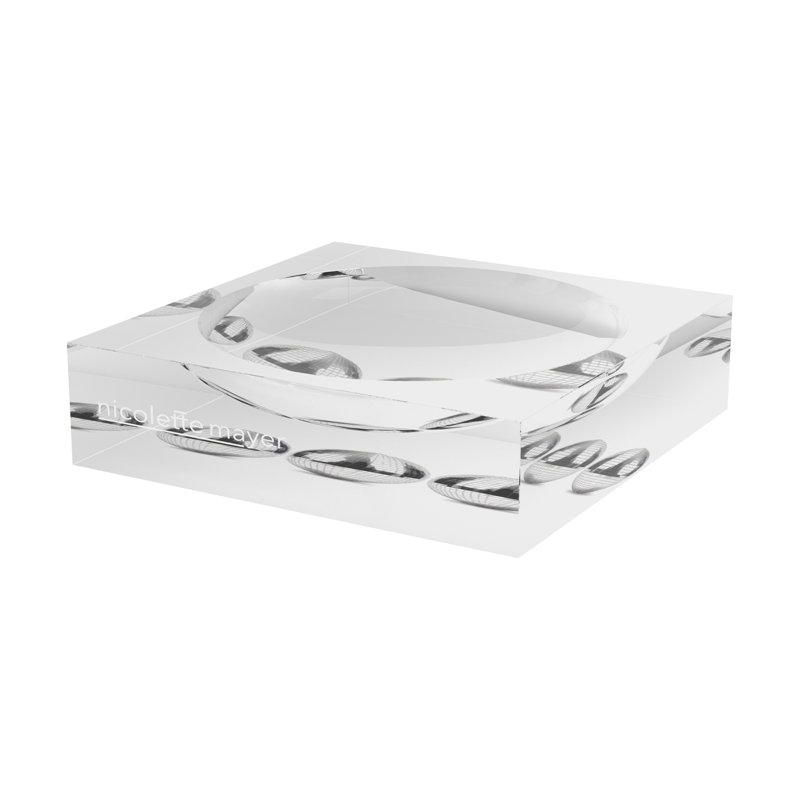Chrome Disco Ball White Acrylic Decorative Tray, 6"W x 6"D x 2"H