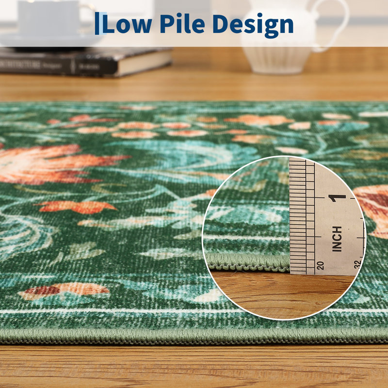 Area Rugs Washable Floral Print Rug for Living Room or Bedroom - Collapsible, Non-Slip, Easy to Clean, Pet Friendly Carpet - Modern Home Decor