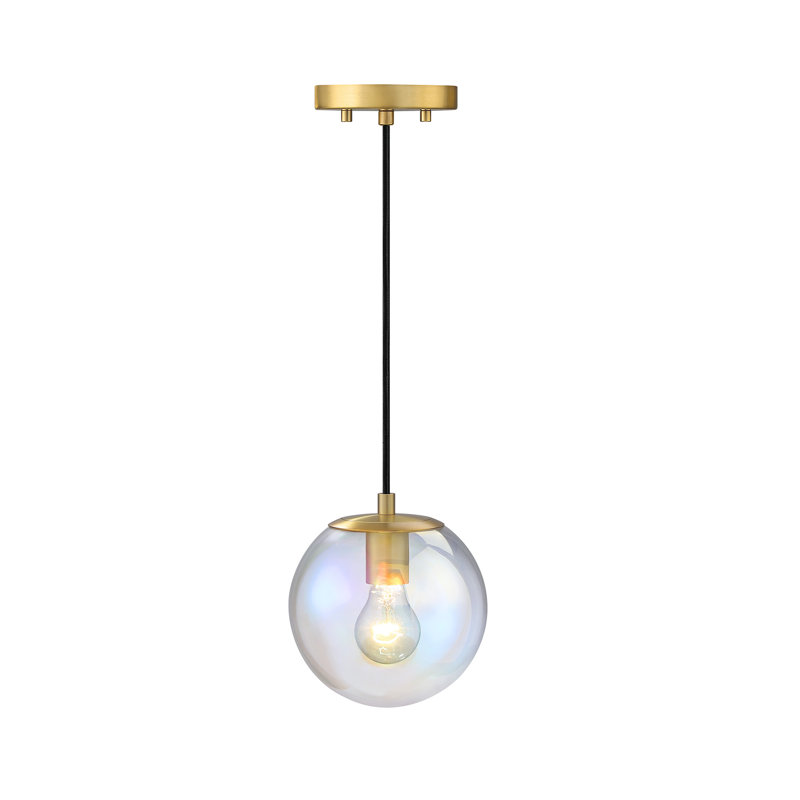 Harlequin 60 Watt 1-Light Globe Pendant Light with Clear Iridescent Glass Shade, Burshed Gold