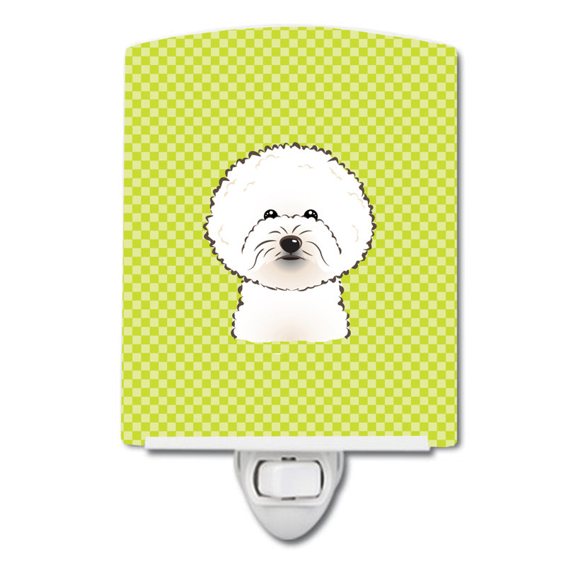 Éclairage de nuit en céramique damier de braque teckel, Vert lime, Bichon frisé