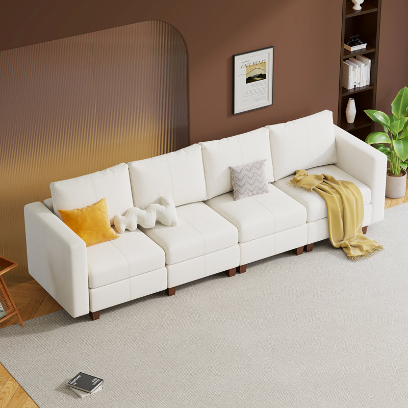  Canapé modulaire modulaire avec rangement, canapé modulaire rembourré et confortable pour salon, chambre à coucher, canapé 4 places, chenille en blanc