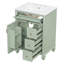 Meuble-lavabo 24 po avec lavabo en céramique, meuble-lavabo autoportant avec tiroir rabattable, 3 tiroirs et armoire de rangement, bois massif et panneau de fibres à densité moyenne, vert-122763161