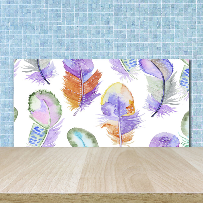 Colourful Feathers 50cm x 100cm Glass Panel