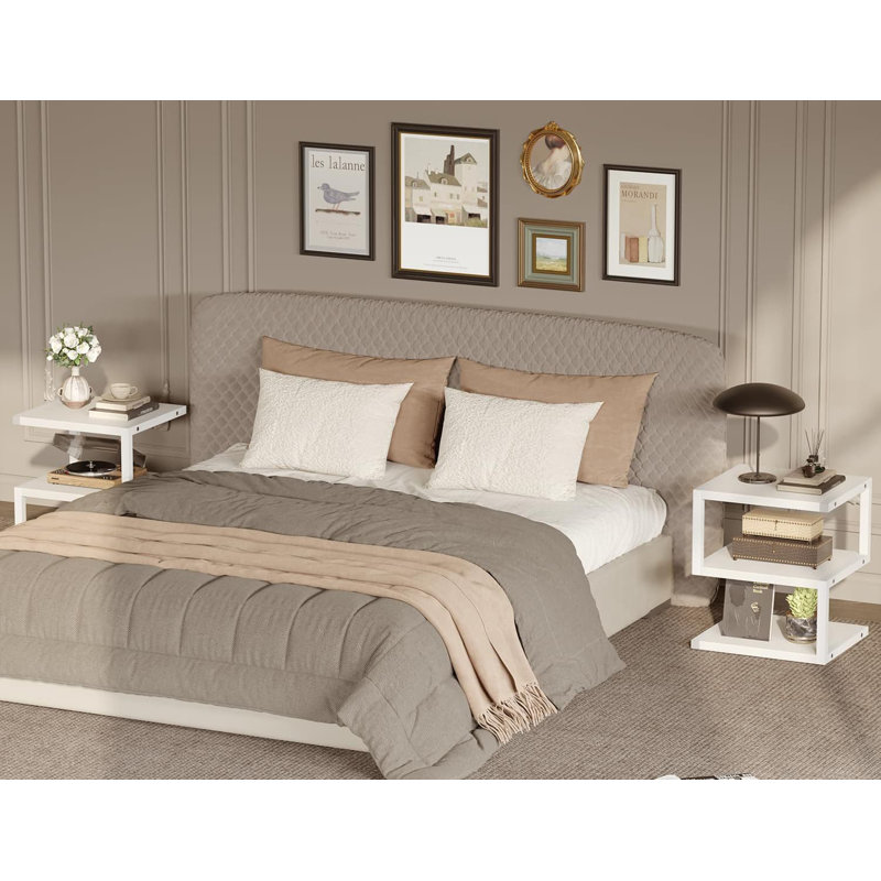 3-Tier S-Shape Small Side Table - White (Small Spaces Nightstand), White