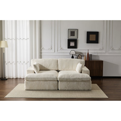 Méridienne blanche double - siège, canapé-lit surdimensionné en velours côtelé pour intérieur, canapé modulaire de luxe à assise profonde, sans assemblage, rembourrage en mousse à mémoire de forme, 2 méridiennes, canapé-lit avec revêtement,