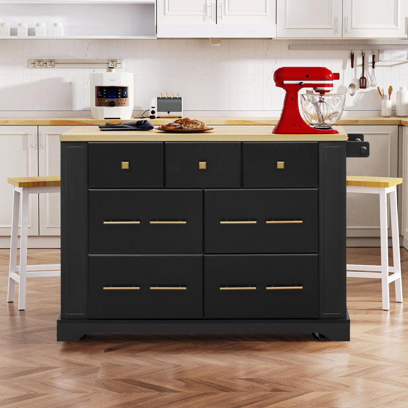 51.2" Wide Kitchen Island With Drop Leaf, Black