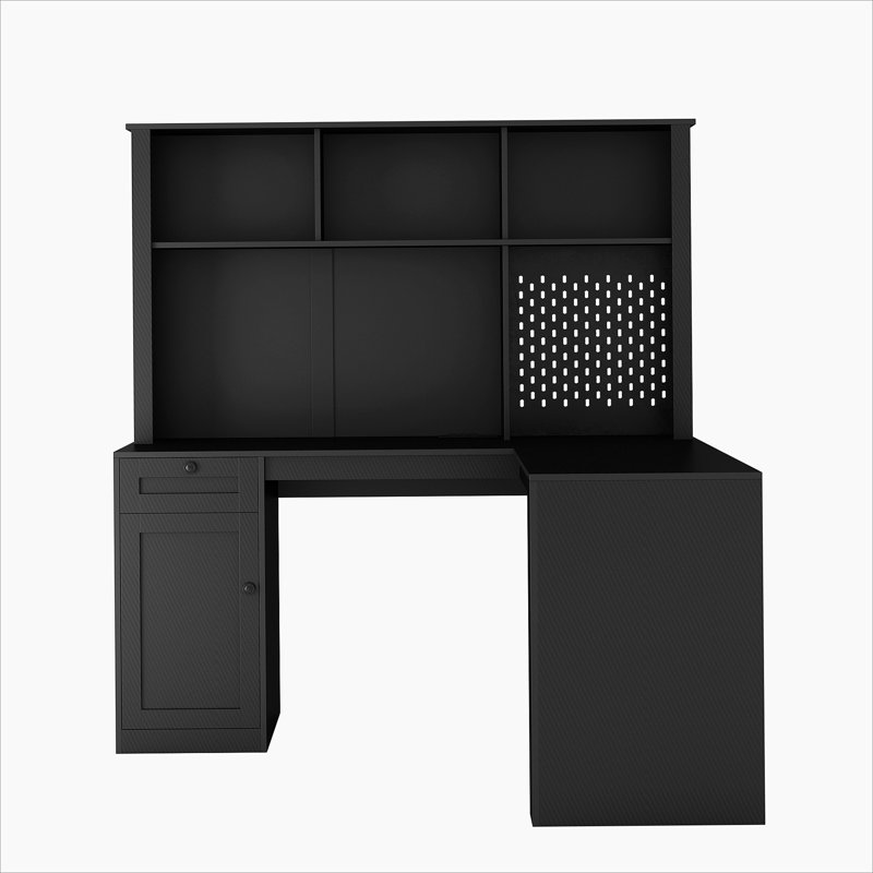 L Shaped Desk with Charger,Computer Desk with Drawers,Bookshelf,Modern Corner Desk,Home Office Desk,L-Shaped Study Table Writing Desk,Carbon fiber Gaming Computer Desk with Storage,Black