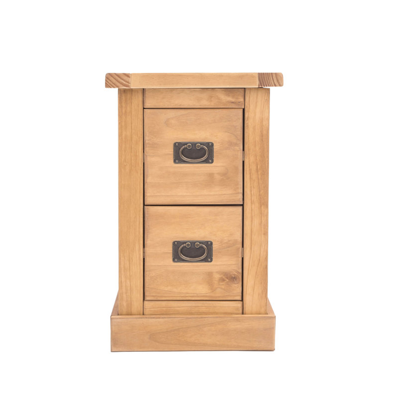 35cm W Solid + Manufactured Wood Bedside Table, Brass Handle, Waxed