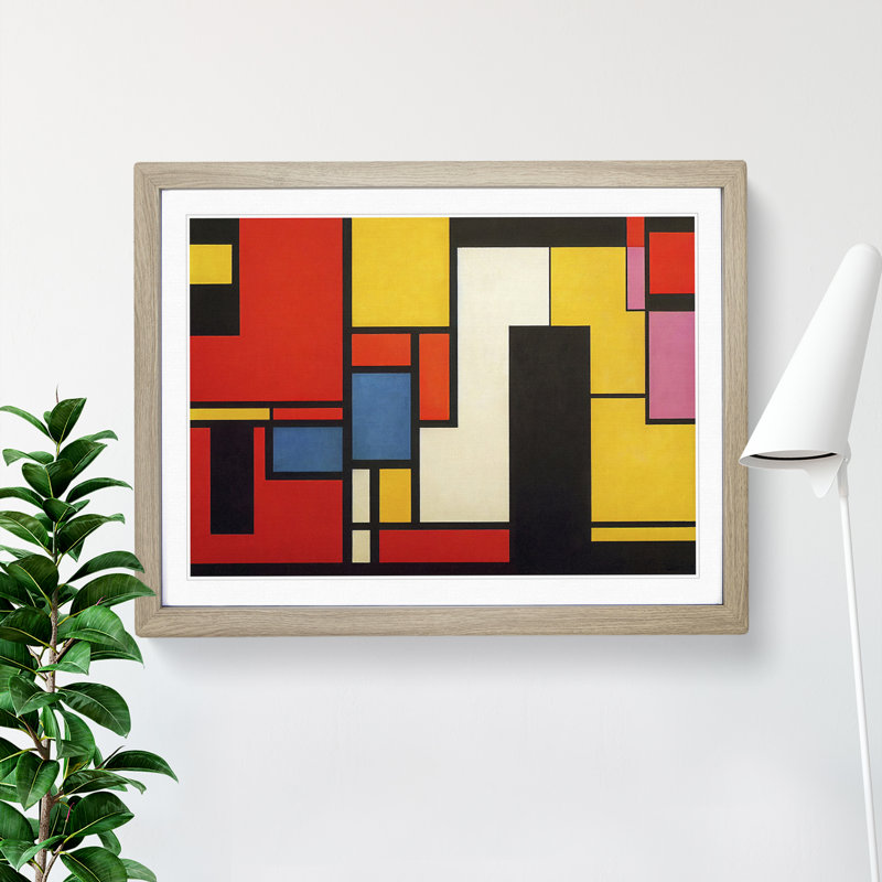 Cubism Abstract - Framed Print, 46cm H x 64cm W x 2cm D, Oak