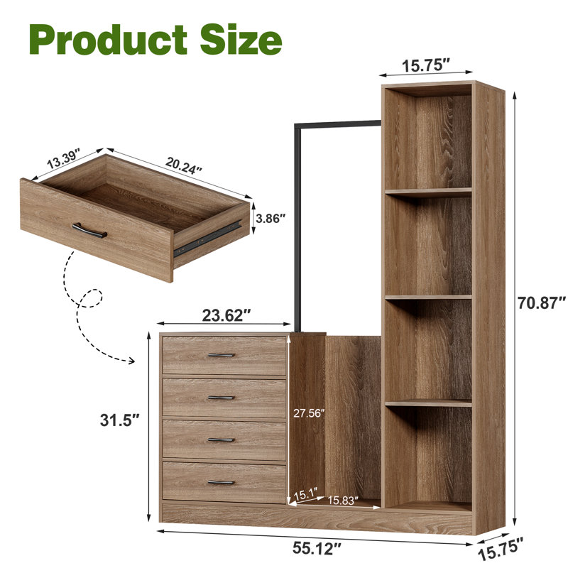 Armoire-penderie 71 "avec tiroirs et rangement 71" 