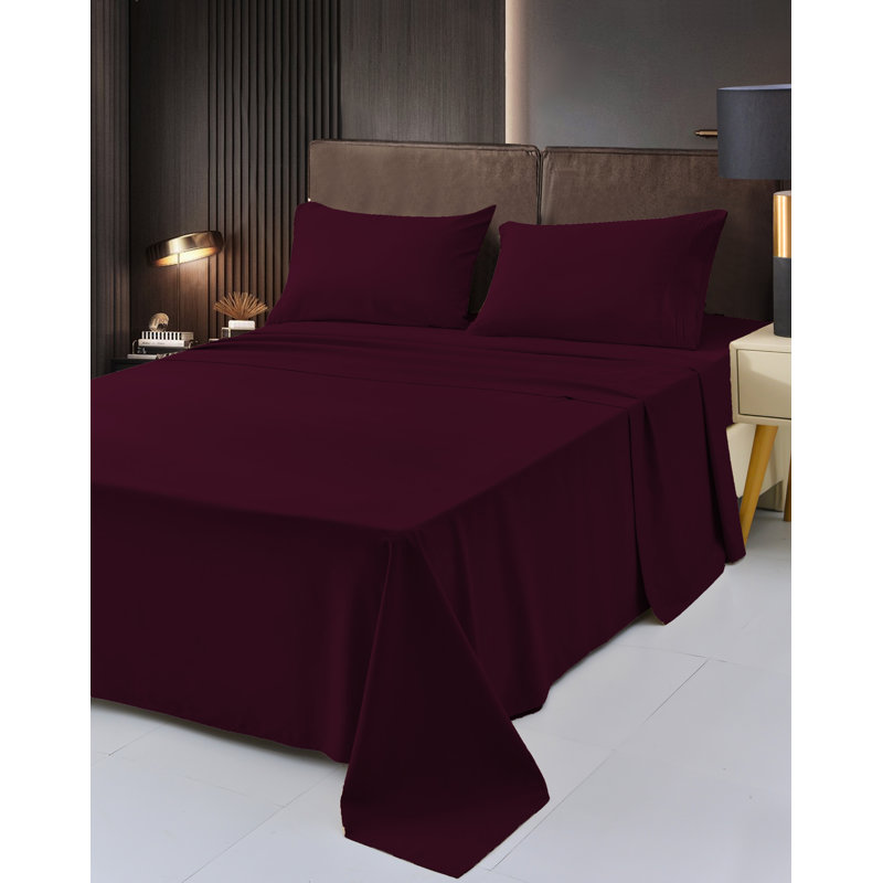 Ensemble de draps 1800 en rayonne de bambou, Aubergine, Double
