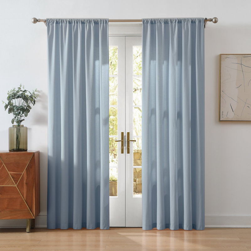 Cannon Solid Cotton Percale  Window Curtain Pair, 50" W x 84" L, Light Blue