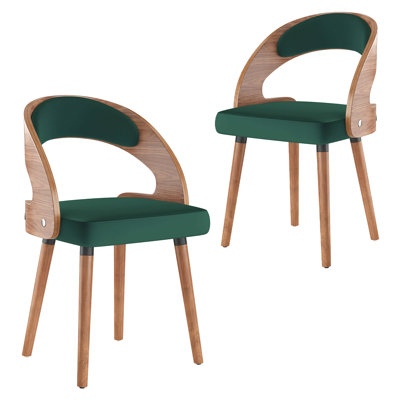 Wood Dining Chairs, Set Of 2 Modern Upholstered Dining Chairs With Curved Backrest For Kitchen, Dining Room, Living Room