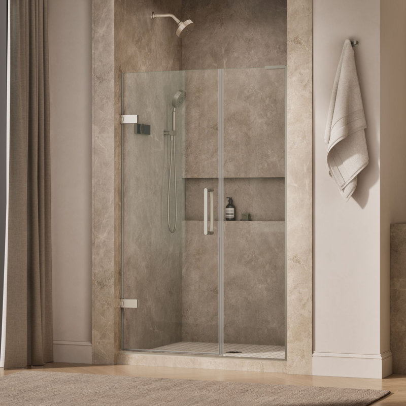 Composed 4646-3/4-In W X 71-1/2-In H Frameless Pivot Shower Door With 3/8-In Crystal Clear Glass And Back-To-Back Vertical Door Pulls
