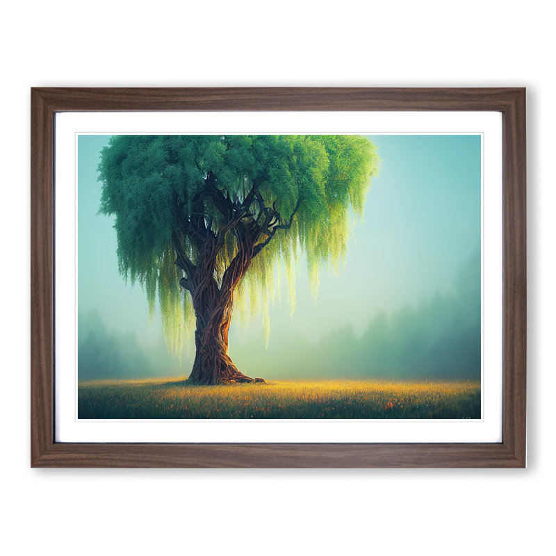 Luxurious Weeping Willow Tree - Single Picture Frame Painting, 46cm H x 64cm W x 2cm D, Walnut