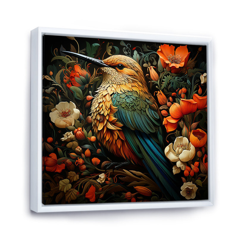 «Hummingbird Gardens Guardian», art mural colibri, Cadre flottant blanc, H 36 po x l 36 po x P 1,5 po