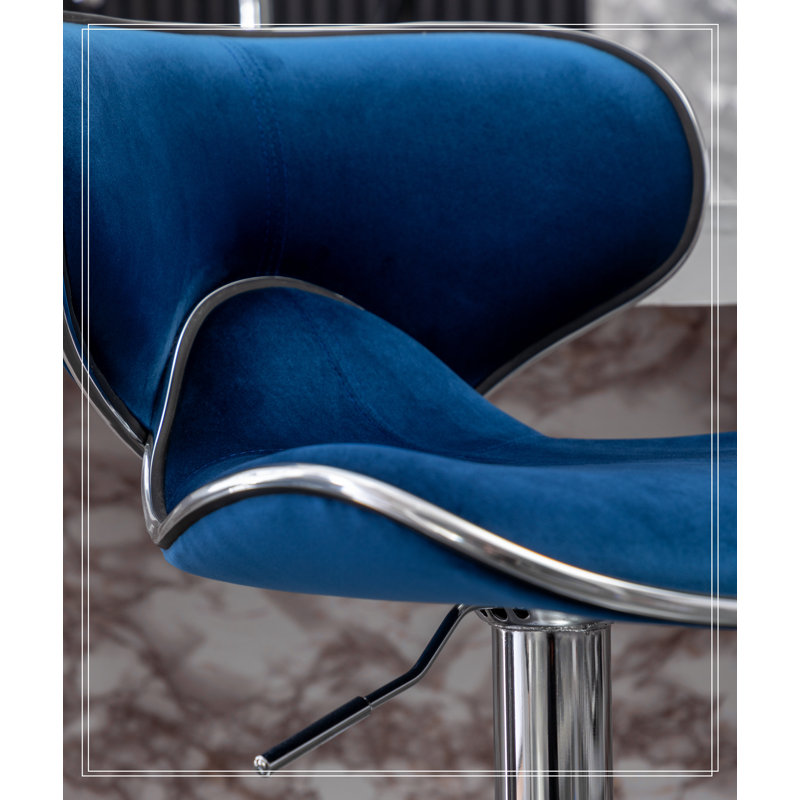 Tabouret de bar pivotant rembourré en velours Masaccio, ensemble de 2, Bleu