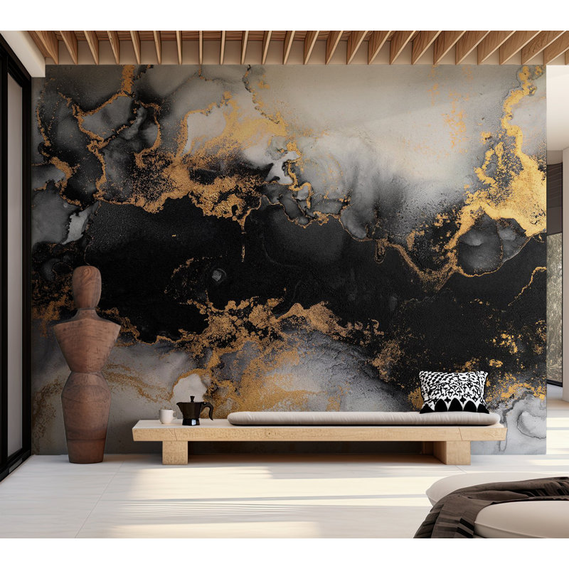Adhésif mural Surface Surface - motif de marbre doré, L 39 po x L 27 po