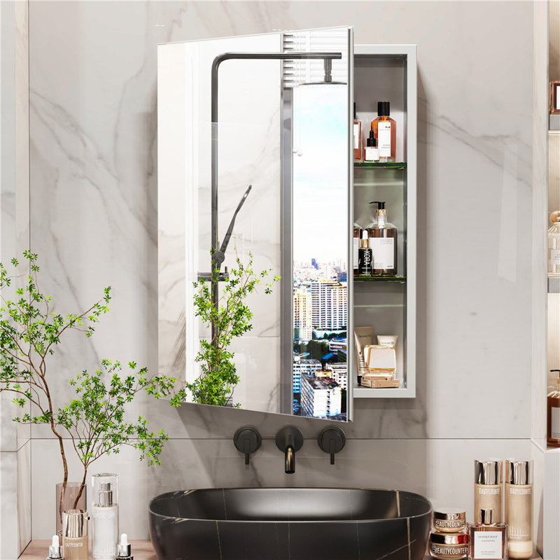 Ayrion 505mm W 700mm H Surface Frameless Medicine Cabinet Mirror 2 Adjustable