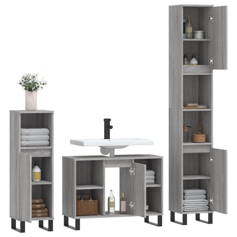 Venedy Bathroom Storage Furniture Set, Grey Sonoma