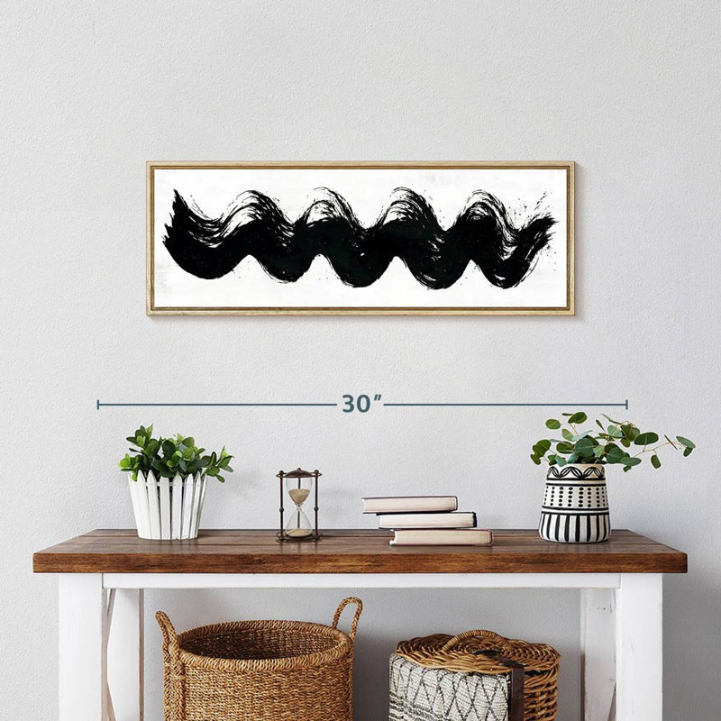 Vagues abstraites, 25 po x 9 po, Cadre flottant en bois naturel