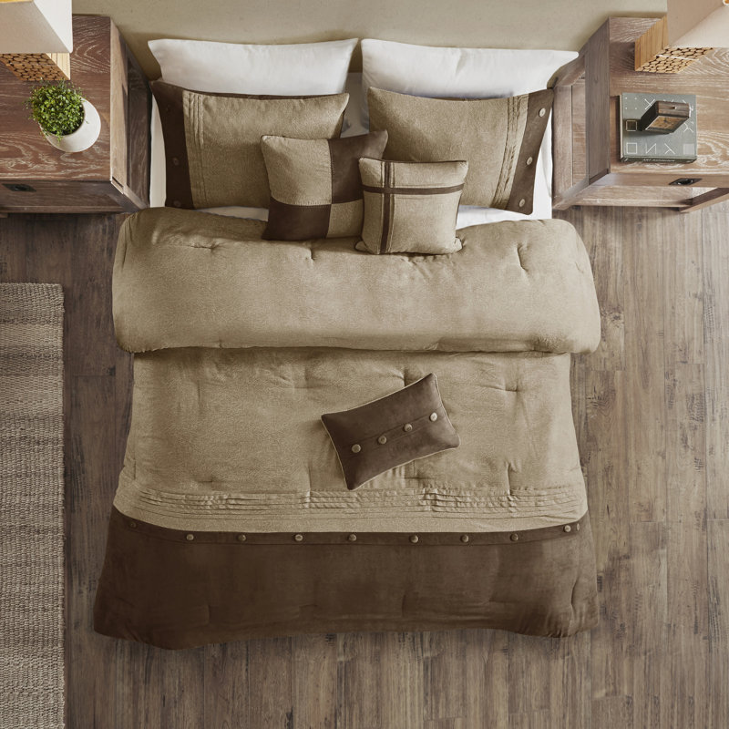 Édredon brun très grand - 7 pièces en faux suède, suède rembourré, style Lodge, Brown