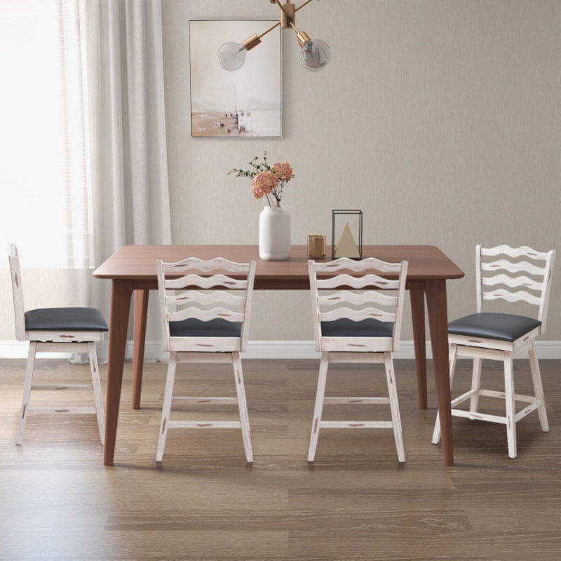 Set of 2 360° Swivel Bar Stools with Rubber Wood Frame and Ergonomic Backrest and Footrest