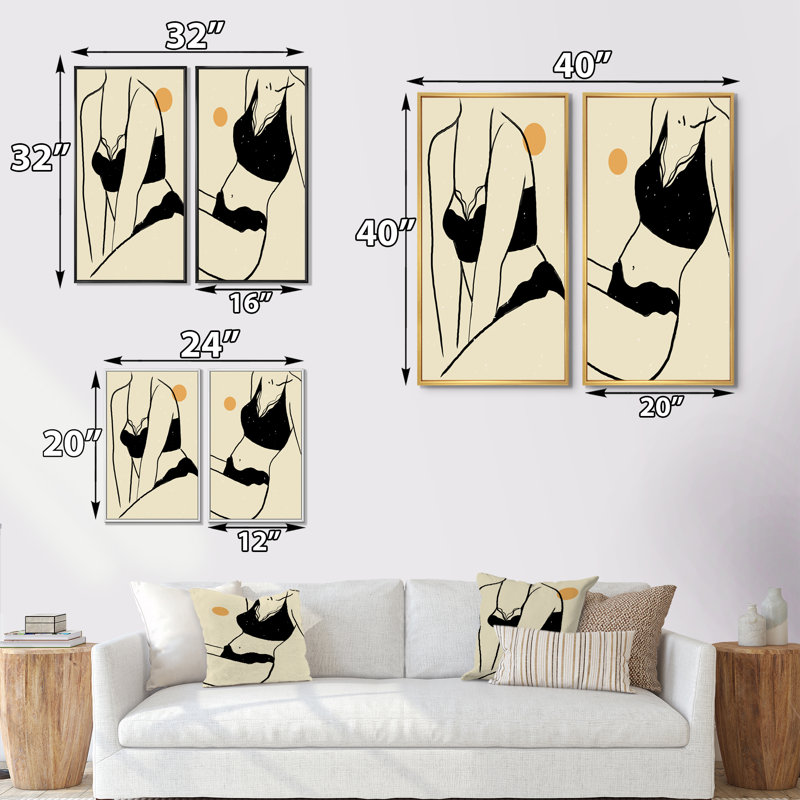 Silhouette monochrome de jeune femme I - ensemble de 2 impressions, H 32 po x l 32 po x P 1 po, Cadre blanc