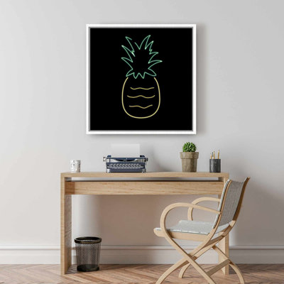 Neon Pineapple Framed Canvas | Exotic Food Decor for Home