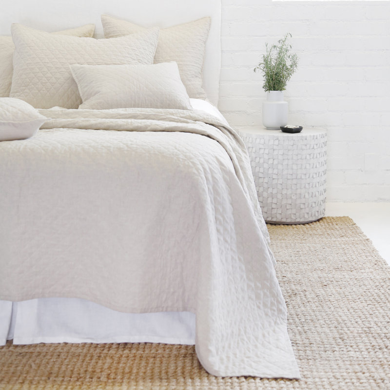 Hampton Modern & Contemporary Linen Coverlet, Flax, Queen Coverlet + 2 Standard Shams