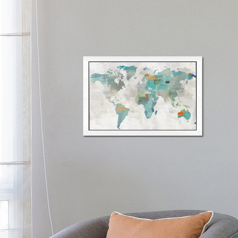 Blue Map by Aimee Wilson - Floater Frame Print on Canvas, 66.04 cm H x 45.72 cm W, White Framed