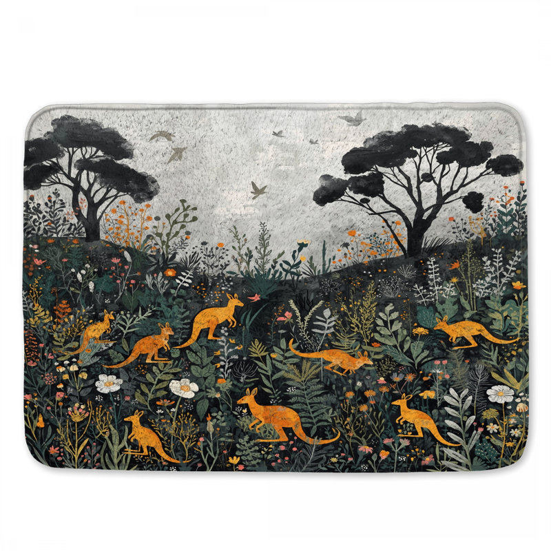 Tapis de bain Kangourous à motif floral, L 24 po x L 17 po