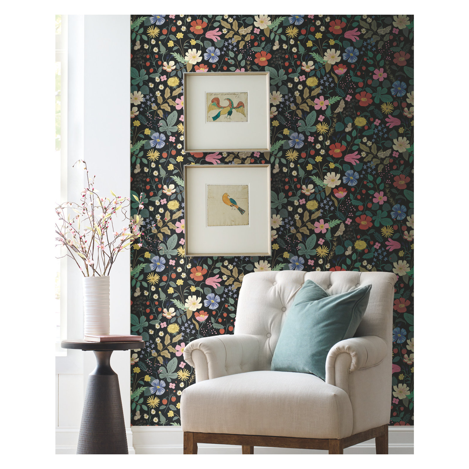 Rifle Paper Co. Strawberry Fields 27" L x 27" W Smooth Wallpaper Roll, Teal
