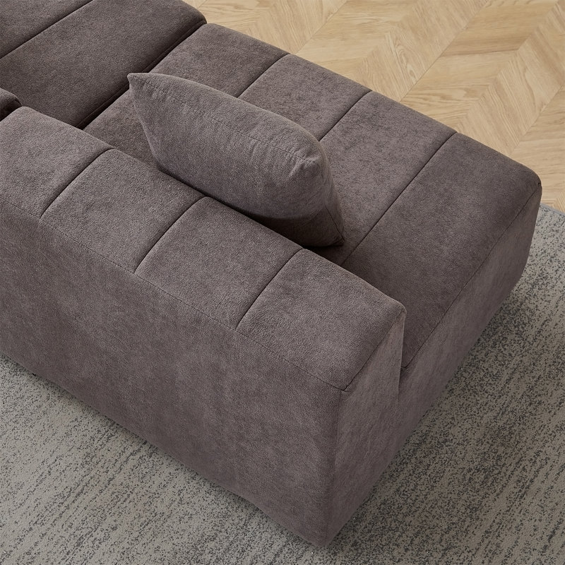 Canapé modulaire en chenille avec 2 coussins, Chenille gris
