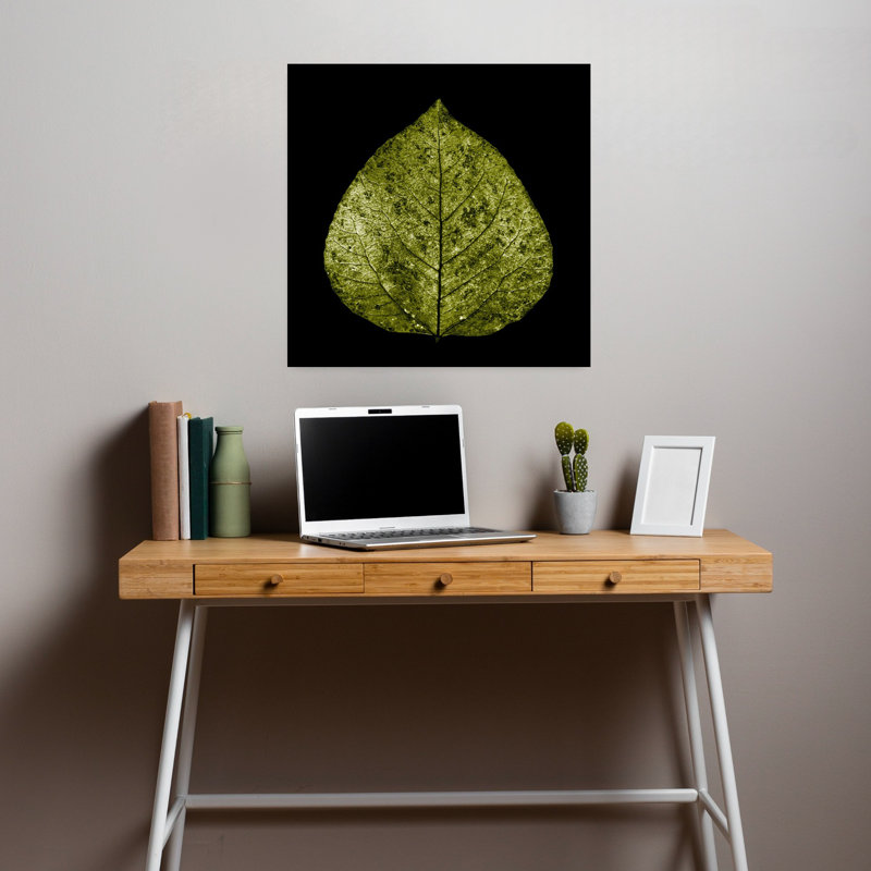 Feuille verte, art abstrait contemporain de la nature, H 18 po x l 18 po