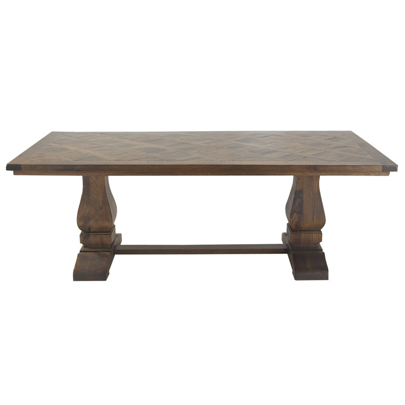 Zigler Mango Wood Brown Dining Table with Parquet Inlay