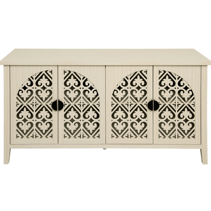 Armoire creuse avec 4 portes pour la chambre à coucher, le salon ou le bureau, motif d'attraction symétrique sur les panneaux de porte, poignées rondes en métal au toucher doux, pieds en bois massif, bon support, mur verrouillable