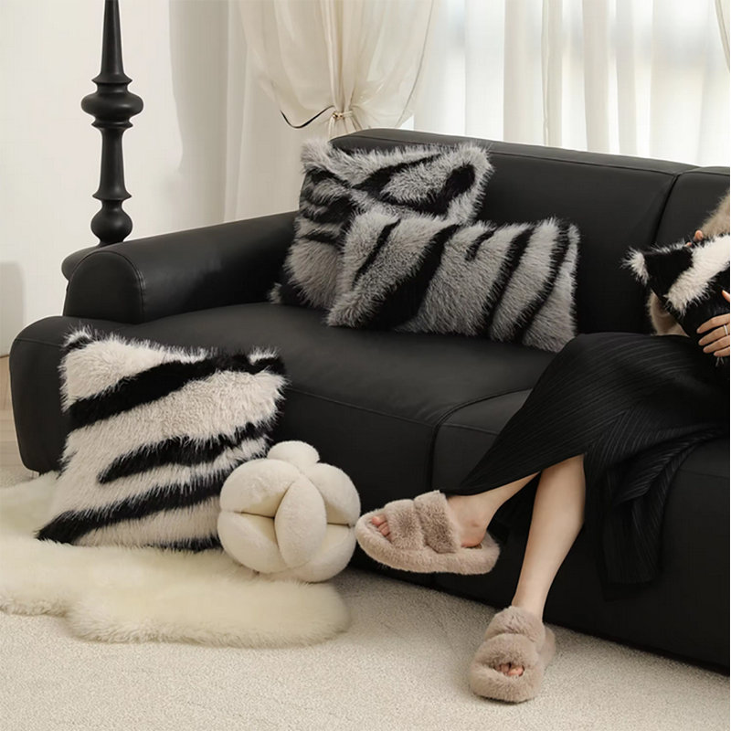  Housse de coussin à imprimé animal, Imprimé animal gris, H 18 po x l 18 po, Carré