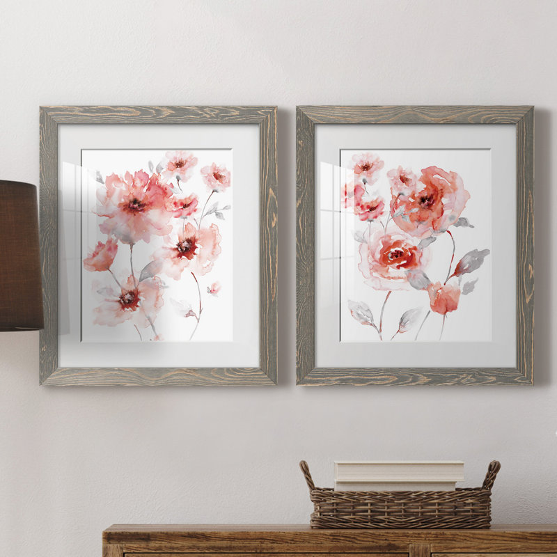 Translucent Blush I - ensemble de 2 reproductions d'art, Blanc, H 24 po x l 36 po x P 1,5 po, Cadre en papier gris