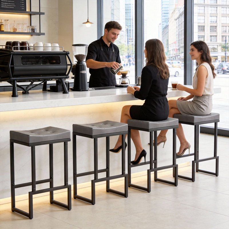 Tabouret de comptoir rembourré avec structure et repose-pieds en métal, tabouret de bar à hauteur de siège sans dossier, Gris