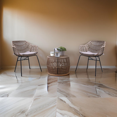 Ensemble 3 pièces d'extérieur Zyan, 2 chaises d'appoint avec table, acier, rotin