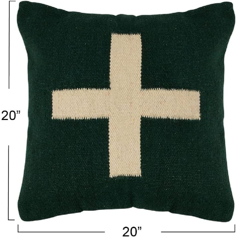 Green and Cream Cotton Wool Square Throw Pillow
