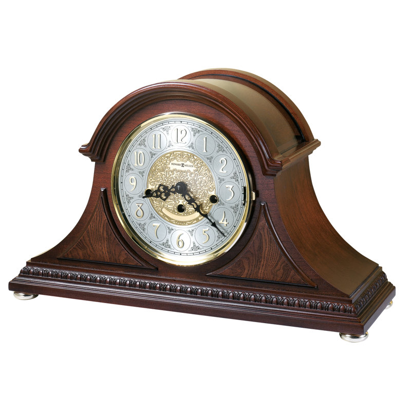 Barrett Chiming Key-Wound Mantle Clocks Traditional Analog Brass Kieninger Tabletop Clock in Cherry