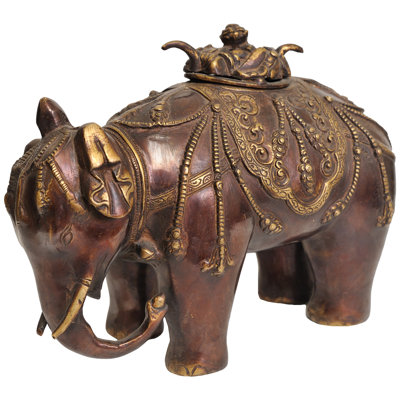 9-Inch Handmade Brass Elephant Incense Burner - Tibetan Buddhist Aromatherapy Holder with Snow Lion Motifs for Meditation, Yoga & Home Altar