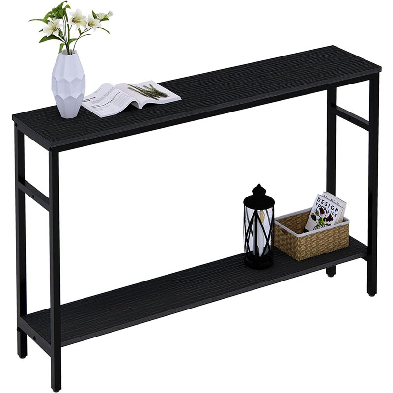Console étroite, canapé de 47 pouces avec tablette réglable, table longue à 2 niveaux pour couloir, entrée, salon, vestibule, noir