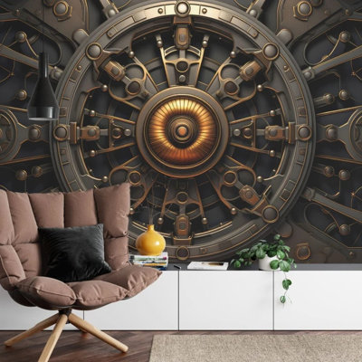 Steampunk Mechanical Gear Wheel Circular Wall Mural for Home Decor