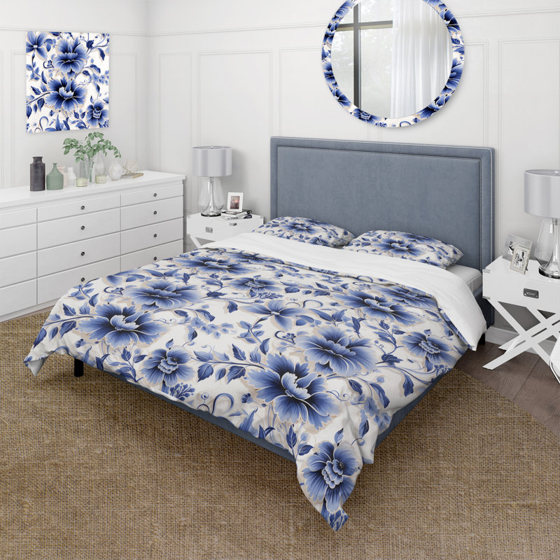 Ensemble de housse de couette Cobalt Blue Filigree Victorian, Housse de couette pour très grand lit et 2 très
