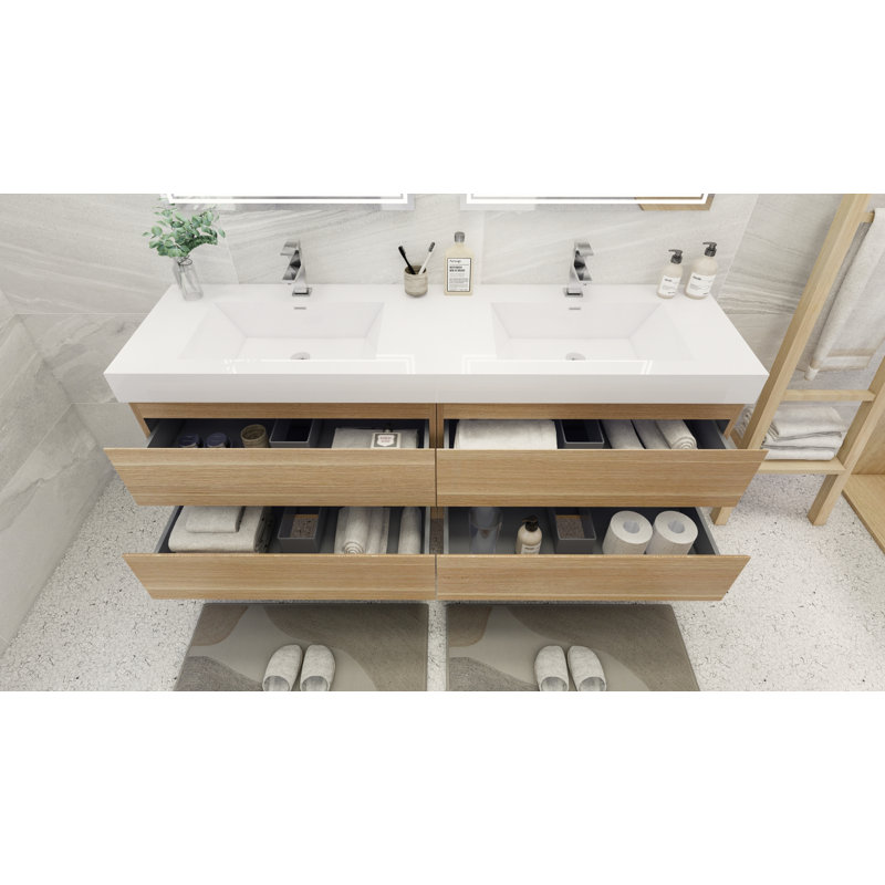 Hartsock Double Bathroom Vanity with Acrylic Top, White Oak